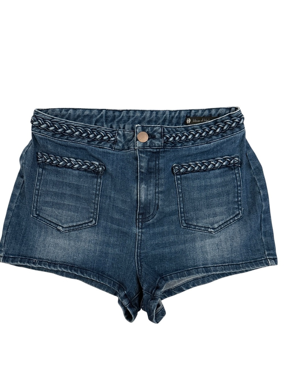 House of Harlow 1960 Braided High Rise Denim Shorts Size 30 Fits 28 Boho